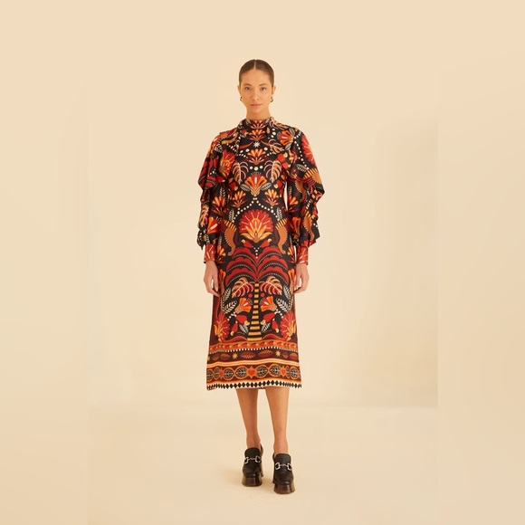 FARM Rio Dresses & Skirts - FARM RIO Red Nature Beauty Scarf Backless Midi Dress, Size Small, $270